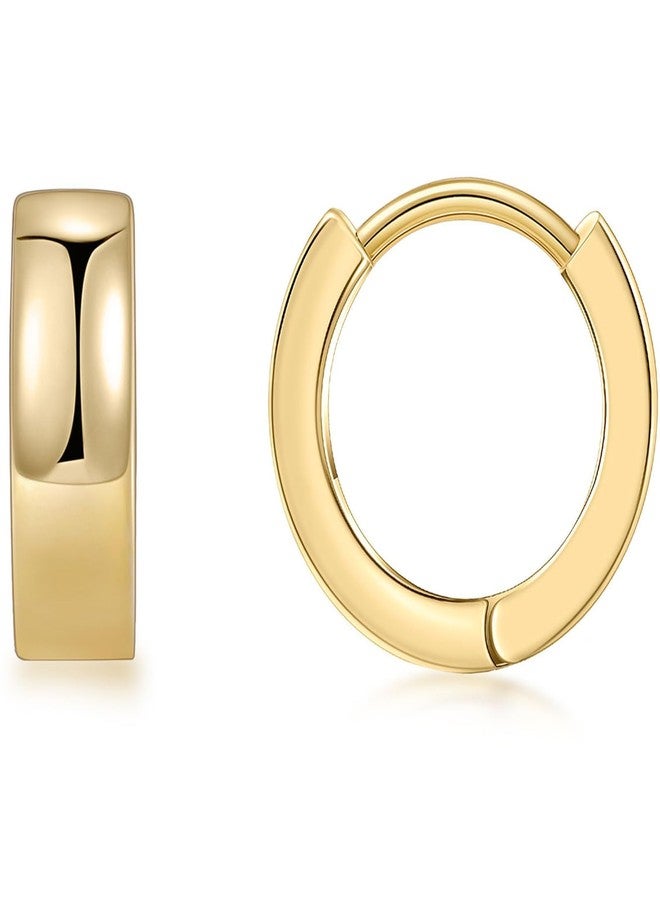 Gacimy 14K Gold Plated Huggie Earrings for Women 14K Real Gold Plated, 4mm Thick Small Hoop Earrings Cartilage Ear Cuff for Women, Small Hoops 13MM - Image 1